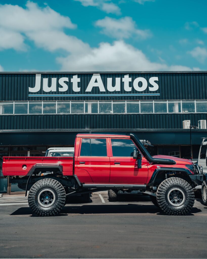 Red Toyota 70 Series Land Cruiser at Just Autos for an ECU remap